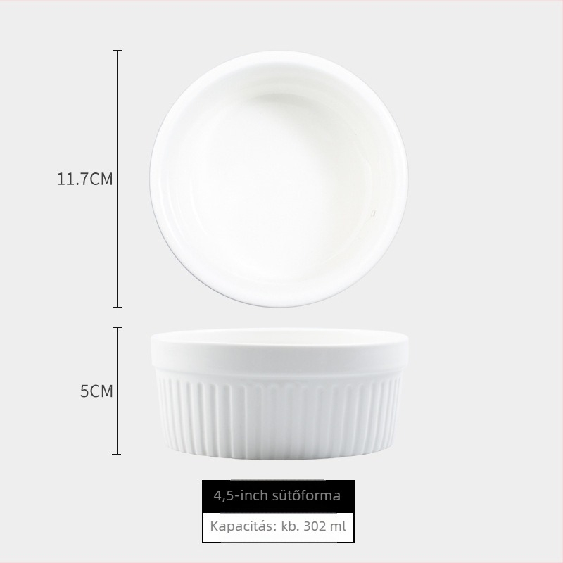 Porcelán sütemény- és pudingtál szufléhez, kör alakú, modern minimalist stílus, mikrohullámú sütőben használható