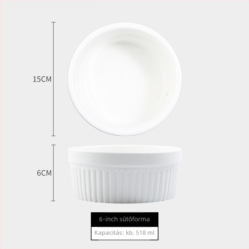 Porcelán sütemény- és pudingtál szufléhez, kör alakú, modern minimalist stílus, mikrohullámú sütőben használható