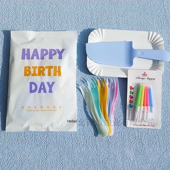 Egyszer használatos műanyag étkészlet tortához – villa, kés és tál – téglalap alakú – logó nyomtatási lehetőség – 300 készlet dobozonként