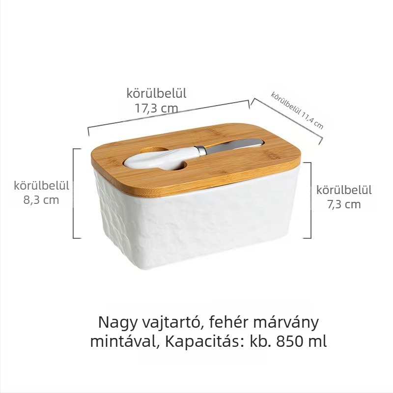 Vajtartó doboz fedővel, kerámia, téglalap alakú sajttároló doboz késsel - Mufu family