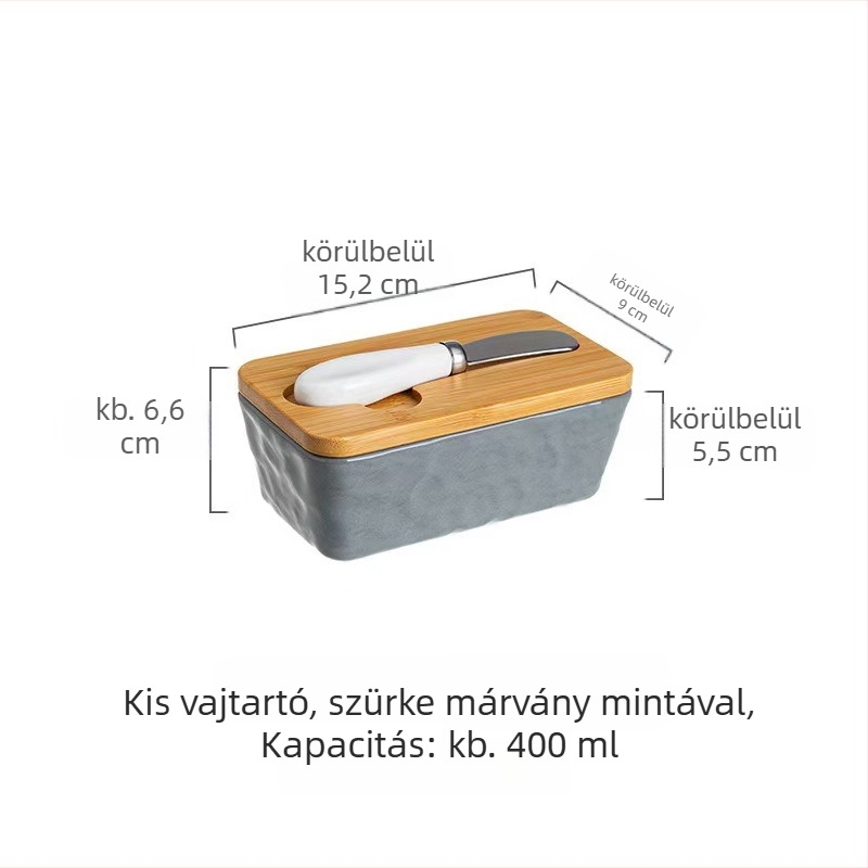 Vajtartó doboz fedővel, kerámia, téglalap alakú sajttároló doboz késsel - Mufu family