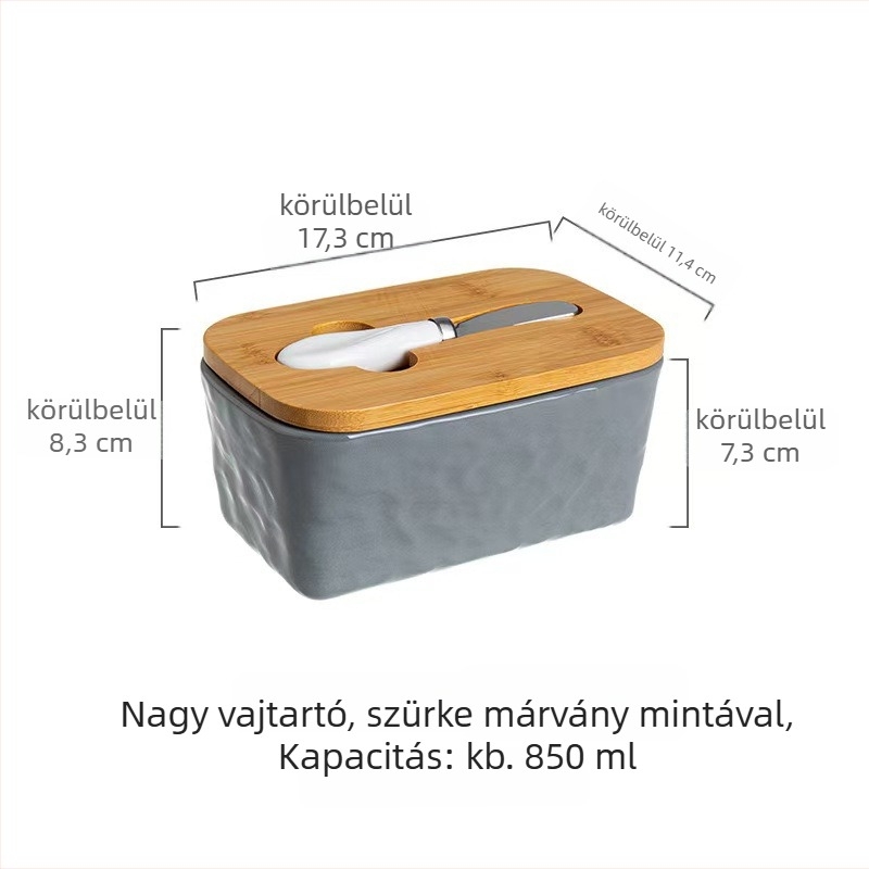 Vajtartó doboz fedővel, kerámia, téglalap alakú sajttároló doboz késsel - Mufu family