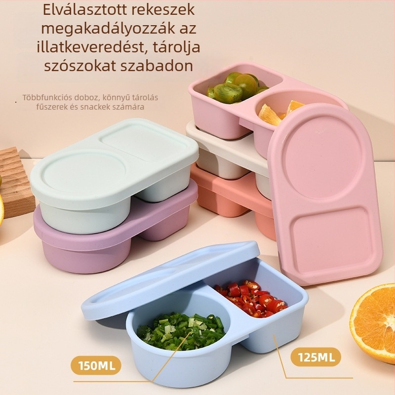 Kétrekeszes ebédes doboz szilikonból, mikrohullámú sütőben használható, fagyasztóbarát, gyerekeknek