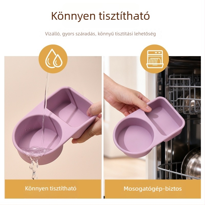 Kétrekeszes ebédes doboz szilikonból, mikrohullámú sütőben használható, fagyasztóbarát, gyerekeknek