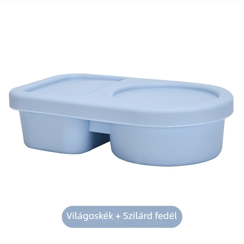 Kétrekeszes ebédes doboz szilikonból, mikrohullámú sütőben használható, fagyasztóbarát, gyerekeknek