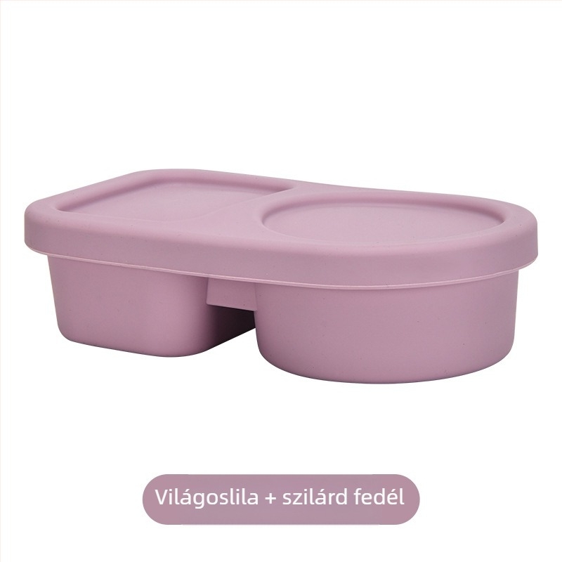 Kétrekeszes ebédes doboz szilikonból, mikrohullámú sütőben használható, fagyasztóbarát, gyerekeknek
