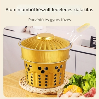 Egyszer használatos forrófazék készlet szabadtéri kempingezéshez, alumíniumfóliás fazérral és alkoholos főzővel
