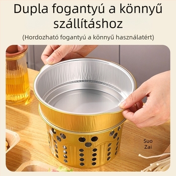 Egyszer használatos forrófazék készlet szabadtéri kempingezéshez, alumíniumfóliás fazérral és alkoholos főzővel