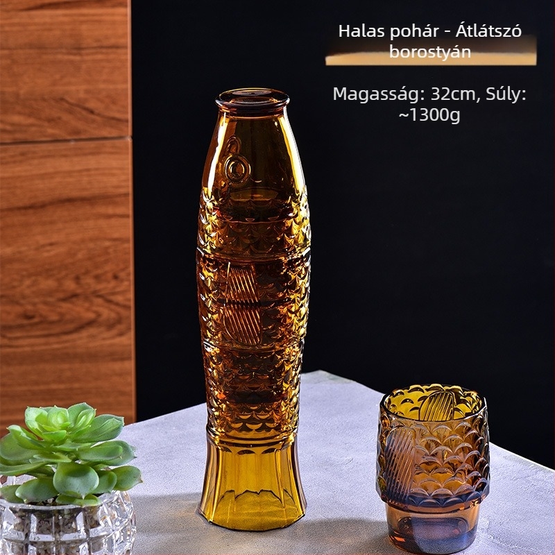 Koi halas üvegpohár-készlet, 4 darab, szódás-lime üveg, fogantyú nélküli, kupak nélküli, Új kínai stílus