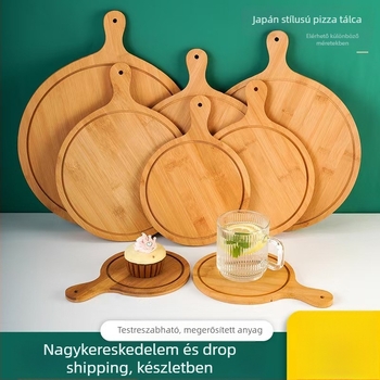 Ruisi kör alakú fas pizzatál fogantyúval, gravírozott felülettel, éttermi használatra (kenyér, desszert, sushi, torta)