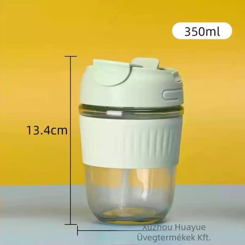 Szódalime üvegpohár vízhez szívószállal, modern minimalista stílus, logó nyomtatás lehetséges, szivárgásmentes és hőálló