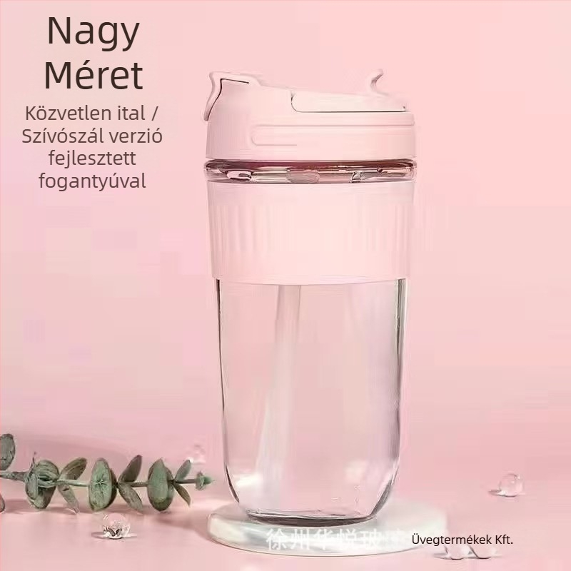 Szódalime üvegpohár vízhez szívószállal, modern minimalista stílus, logó nyomtatás lehetséges, szivárgásmentes és hőálló