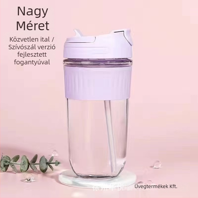 Szódalime üvegpohár vízhez szívószállal, modern minimalista stílus, logó nyomtatás lehetséges, szivárgásmentes és hőálló