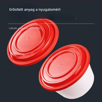 Vastagított egyszer használatos kör alakú ételhordó doboz tetővel, PP anyag, mikróhullámú sütőbe tehető, logó nyomtatás, testreszabás elérhető