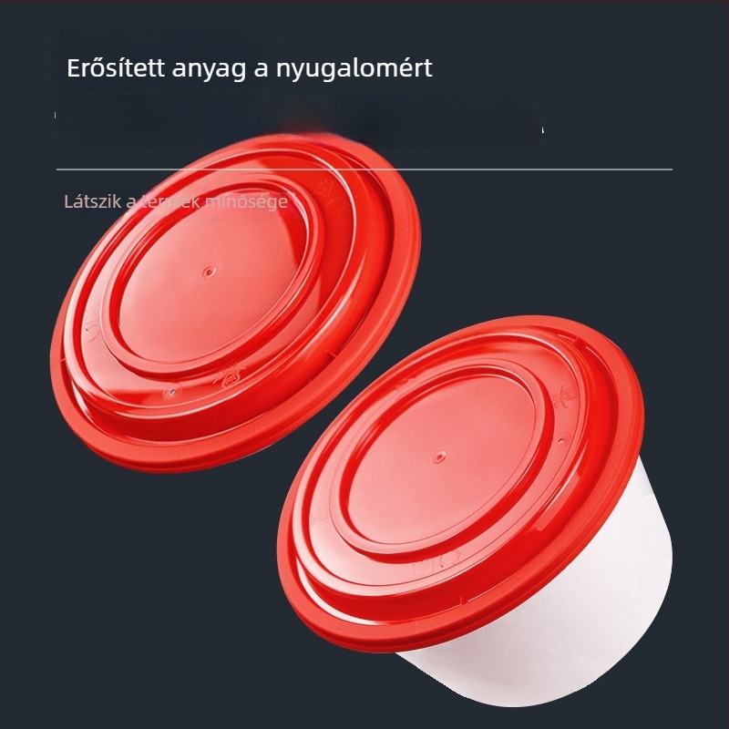 Vastagított egyszer használatos kör alakú ételhordó doboz tetővel, PP anyag, mikróhullámú sütőbe tehető, logó nyomtatás, testreszabás elérhető