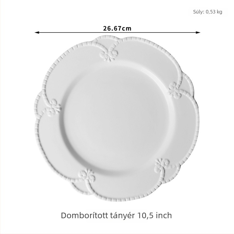Kerámia étkészlet domborított mintázattal, palotai stílusban, tartalmaz lapos és sekély tányérokat, kézzel készített és testre szabható.