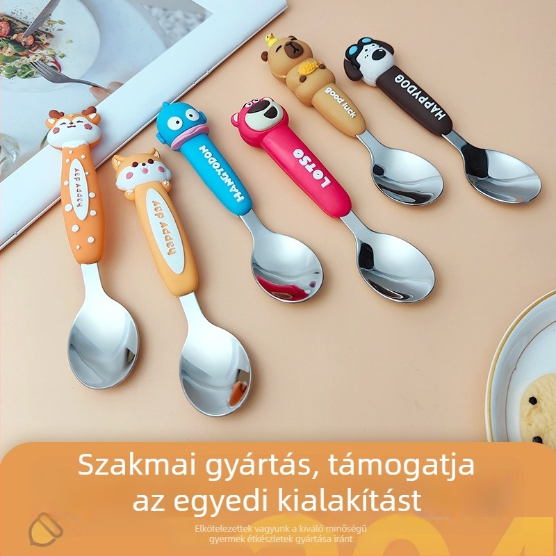 Gyerekeknek szóló evőeszköz készlet: villa és kanál, 304 rozsdamentes acél, két részes készlet, 12 hónapos kortól, Xintu