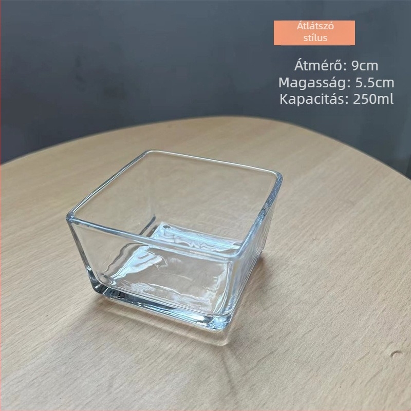 Négyszögletes üveg tál desszertekhez, modern minimalist dizájn, logó nyomtatva, testreszabható