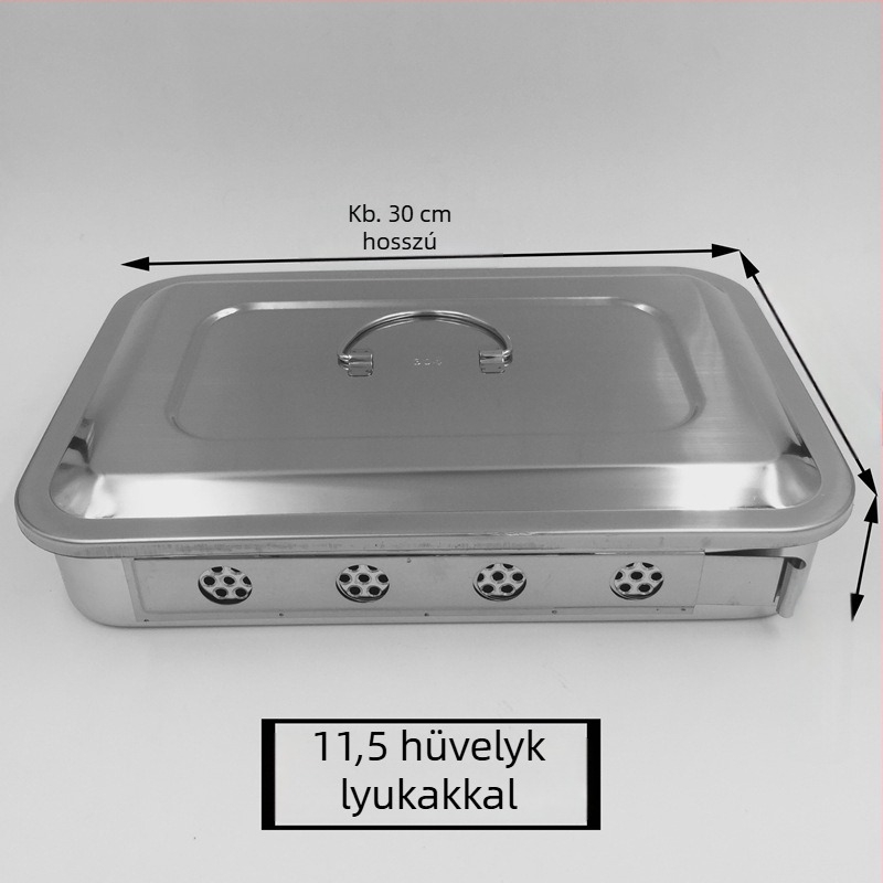 304 rozsdamentes acél sterilizáló doboz fedővel – négyszögletes tál műszerekhez (Jinbokang)