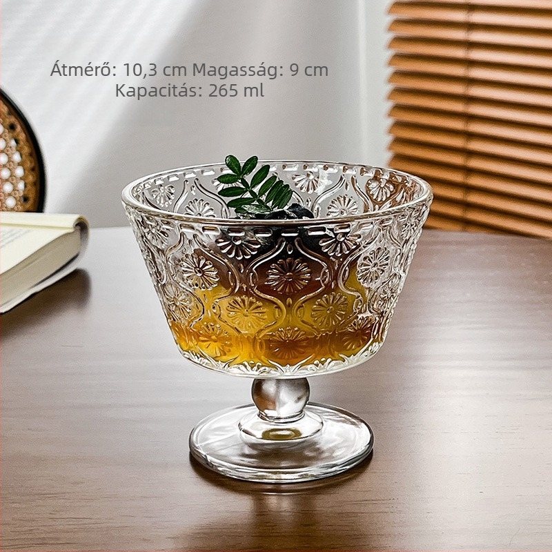 Desszert goblet szabálytalan formájú, nátrium-kálcium üveg, egyetlen réteg, kanállal