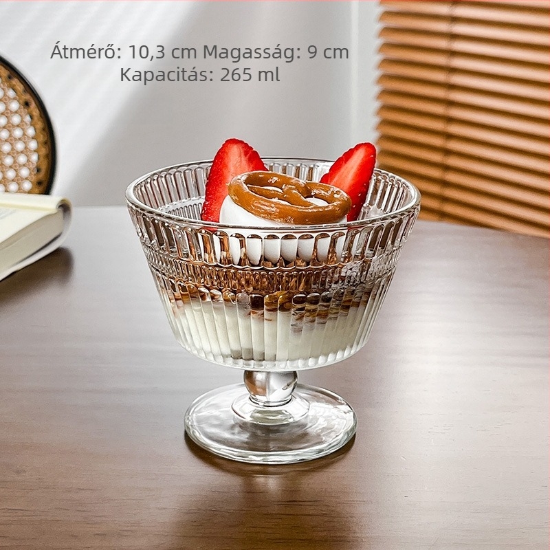 Desszert goblet szabálytalan formájú, nátrium-kálcium üveg, egyetlen réteg, kanállal