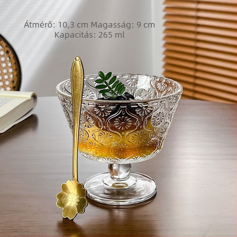 Desszert goblet szabálytalan formájú, nátrium-kálcium üveg, egyetlen réteg, kanállal