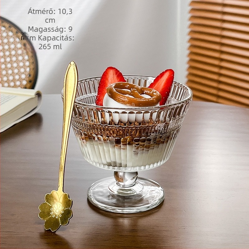 Desszert goblet szabálytalan formájú, nátrium-kálcium üveg, egyetlen réteg, kanállal