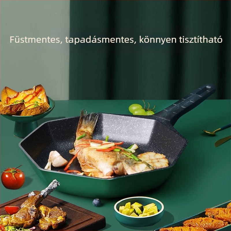 Nyolcszögletű Maifan kő serpenyő, tapadásmentes, üvegfedővel, 1.1 kg