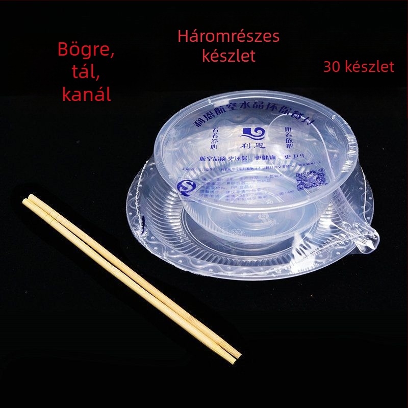 Egyszer használatos étkezési készlet, négy darabos, vastagított kialakítású, élelmiszer-minőségű műanyagból, nem biológiailag lebomló