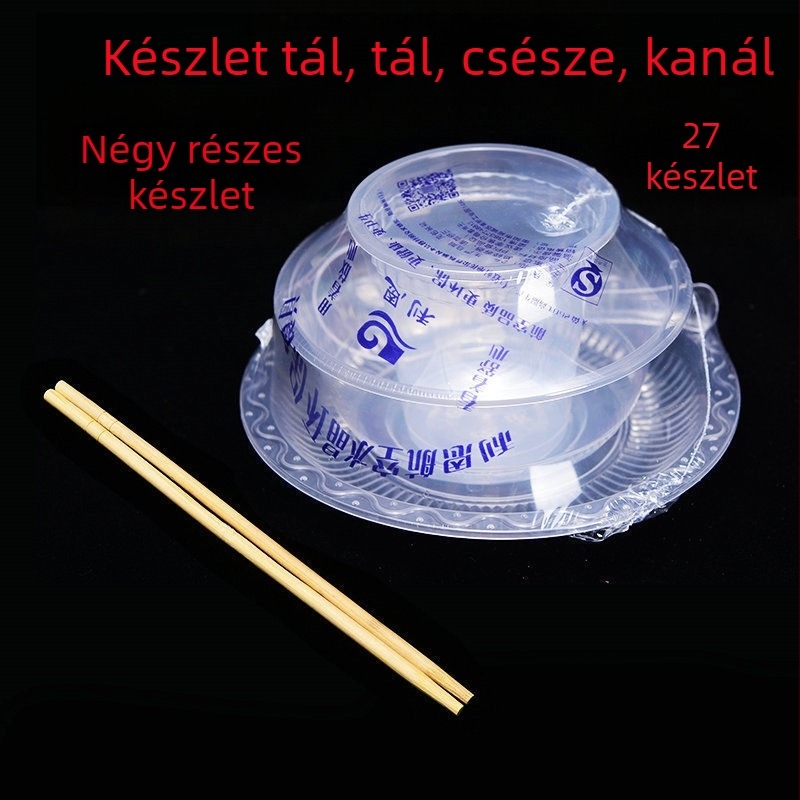 Egyszer használatos étkezési készlet, négy darabos, vastagított kialakítású, élelmiszer-minőségű műanyagból, nem biológiailag lebomló