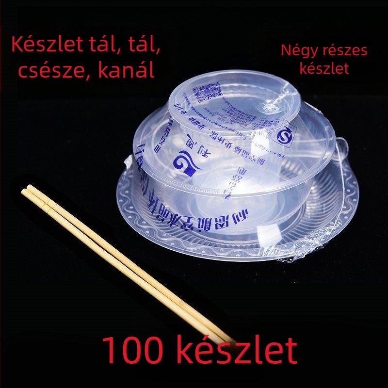Egyszer használatos étkezési készlet, négy darabos, vastagított kialakítású, élelmiszer-minőségű műanyagból, nem biológiailag lebomló