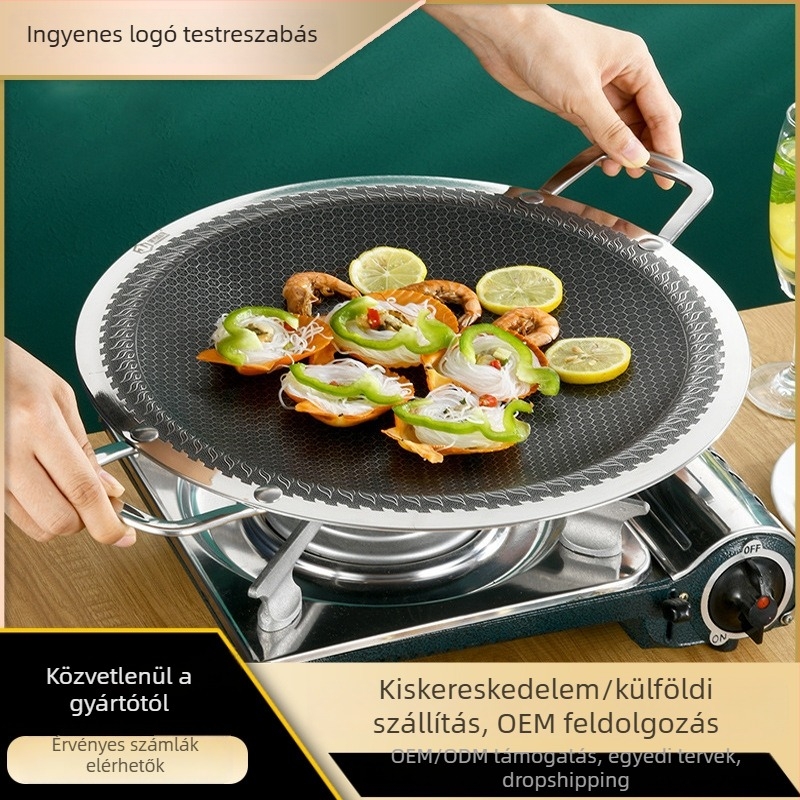 316-os rozsdamentes acél grillserpenyő – kerek, hordozható, tapadásmentes, könnyen tisztítható