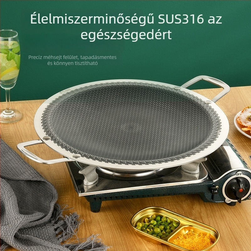 316-os rozsdamentes acél grillserpenyő – kerek, hordozható, tapadásmentes, könnyen tisztítható