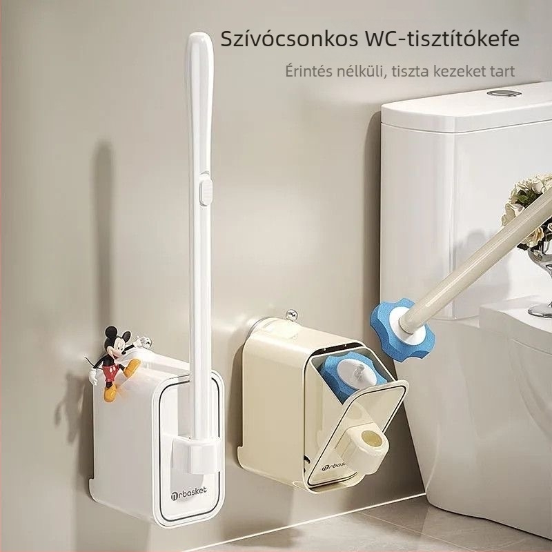 Egyszer használatos WC-kefés készlet vákuumszerelésű, falra szerelhető, műanyag, könnyű luxus stílus