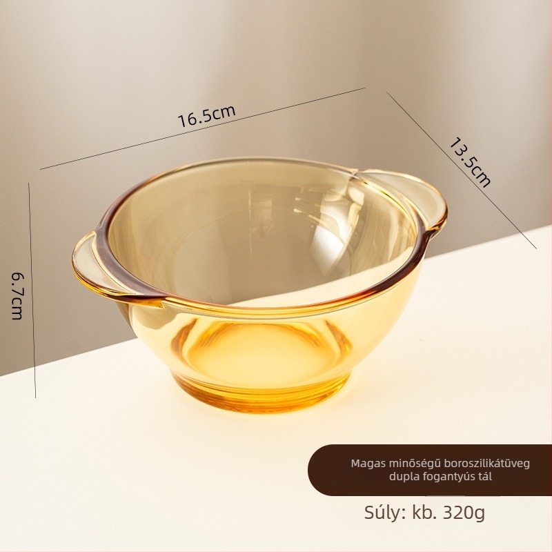 Hőálló üvegből készült gőzölő tál rizshez, dupla fogantyúval, mikróbarát