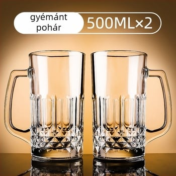 Sörös bögre edzett üvegből, 500 ml kapacitás, fogantyúval, testreszabható
