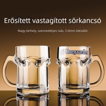 Sörös bögre edzett üvegből, 500 ml kapacitás, fogantyúval, testreszabható