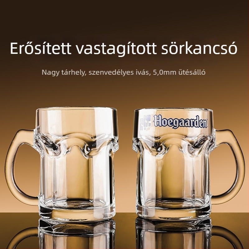 Sörös bögre edzett üvegből, 500 ml kapacitás, fogantyúval, testreszabható