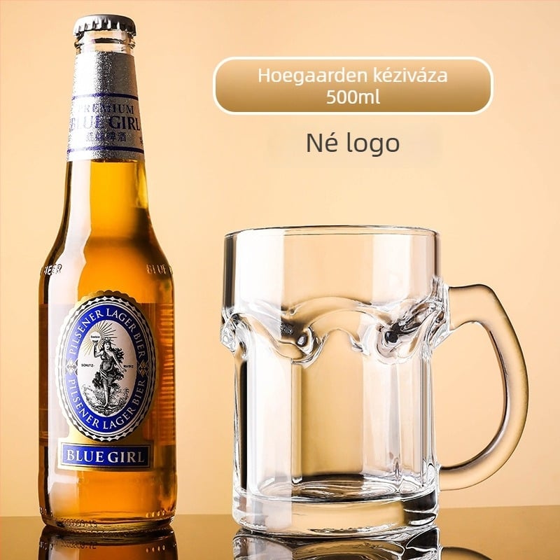 Sörös bögre edzett üvegből, 500 ml kapacitás, fogantyúval, testreszabható