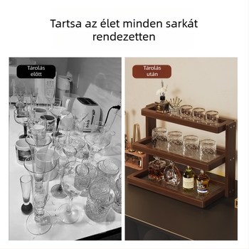 Több‑szintes asztali pohártartó bambuszból, poharak és teáskészlet rendező, modern minimalista stílus