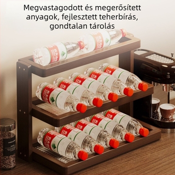 Több‑szintes asztali pohártartó bambuszból, poharak és teáskészlet rendező, modern minimalista stílus