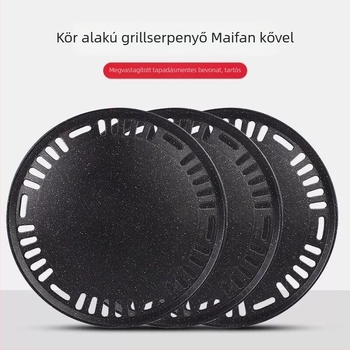 Alumínium ötvözetű Maifan-kő grilllap, tapadásmentes, koreai stílusú, hordozható