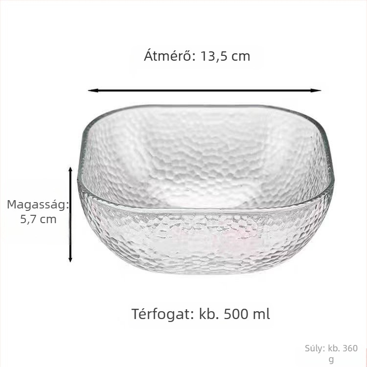 Salátástál szóda-lime üvegből, négyszögletes forma, egységes mintázat, modern minimalist stílus, mikrohullámú sütőben nem használható.