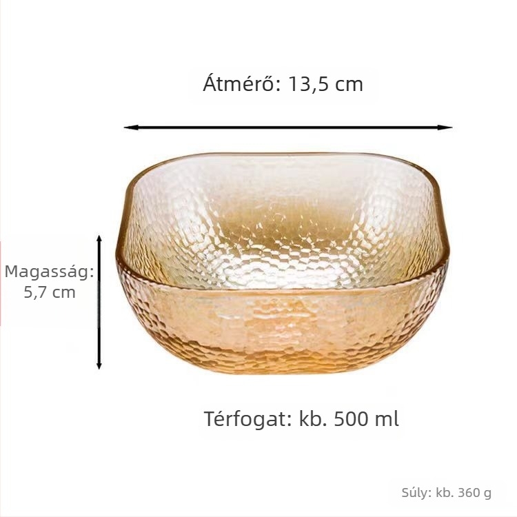 Salátástál szóda-lime üvegből, négyszögletes forma, egységes mintázat, modern minimalist stílus, mikrohullámú sütőben nem használható.