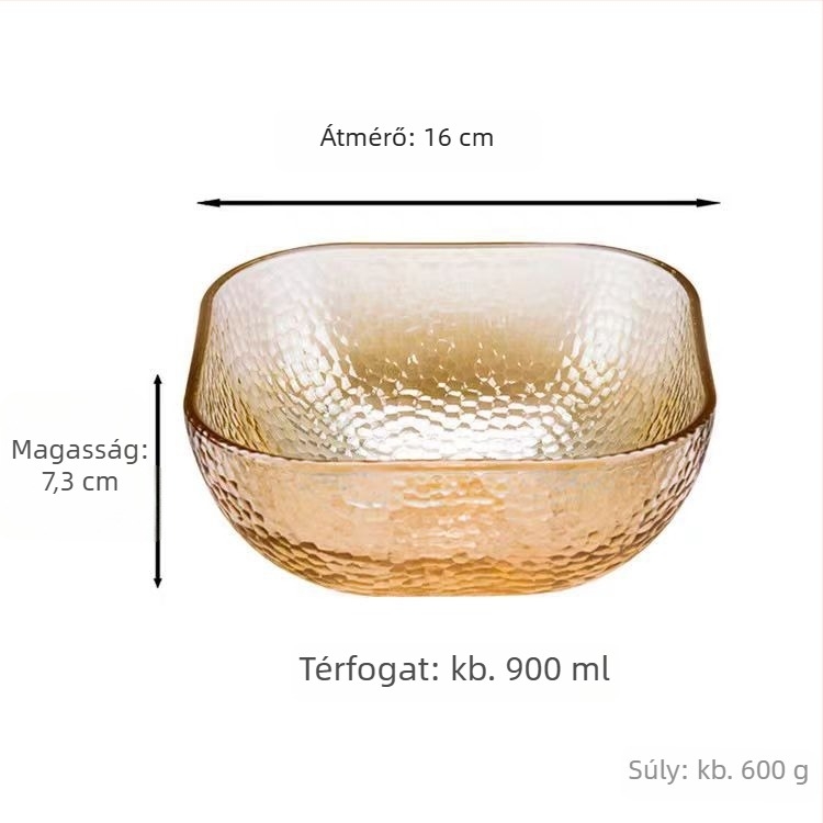 Salátástál szóda-lime üvegből, négyszögletes forma, egységes mintázat, modern minimalist stílus, mikrohullámú sütőben nem használható.