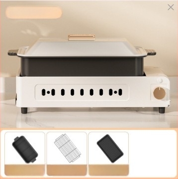 Leválasztható 2-in-1 forró fazék és grill, 1500W, 7L öntöttvas test, 220V, gombos vezérlés, cserélhető sütőedény, Shabu-Shabu funkció, 3-4 személyre