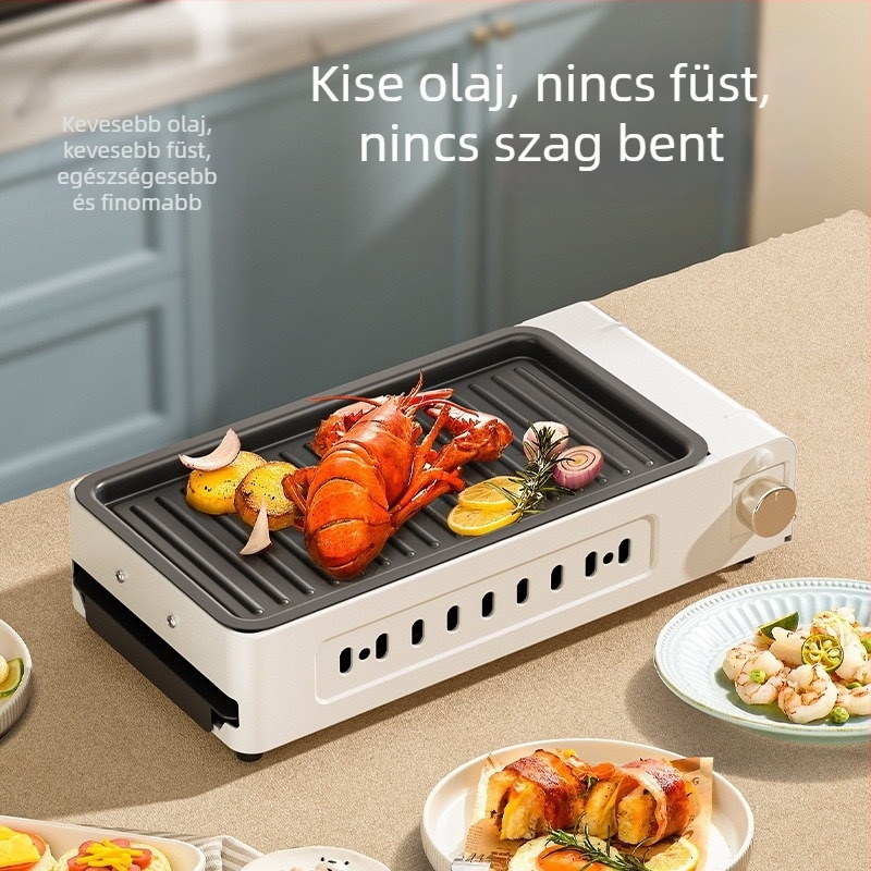 Leválasztható 2-in-1 forró fazék és grill, 1500W, 7L öntöttvas test, 220V, gombos vezérlés, cserélhető sütőedény, Shabu-Shabu funkció, 3-4 személyre