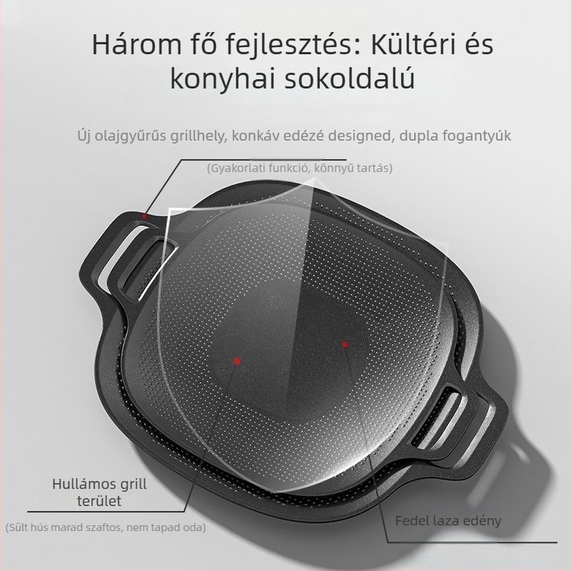 Kempingezéshez alkalmas grillsütő serpenyő – Koreai BBQ Teppanyaki, ötvözet, négyzet alakú, indukciós kompatibilis, elektroforézissel bevont, összecsukható