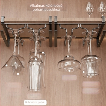 Falra szerelhető borospohár-tartó, szénacél, modern minimál dizájn, szabványos specifikáció