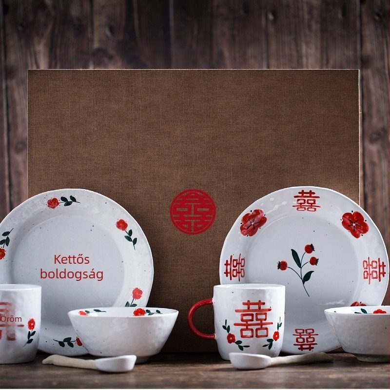 Kézzel készített rusztikus kerámia étkészlet tálakkal, poharakkal és kanalakkal – testreszabható esküvői ajándék